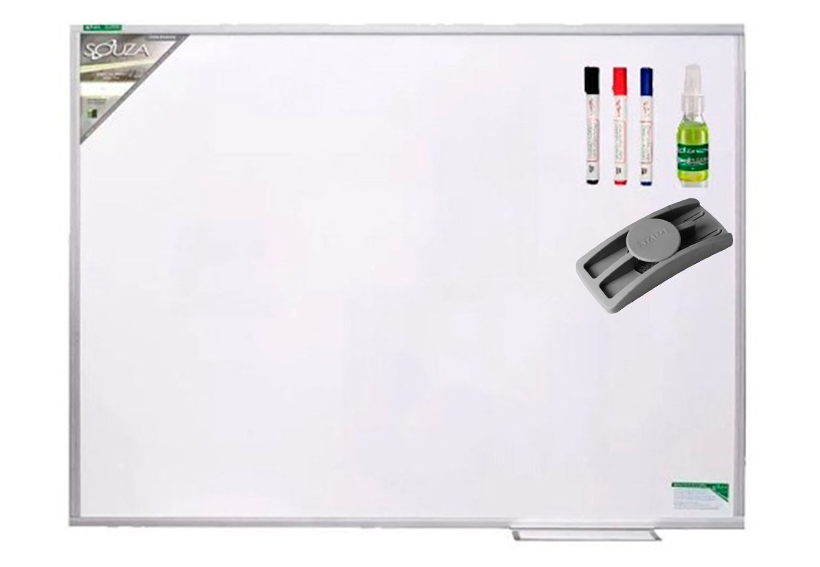 Conj Quadro Branco Standard 70x50 cm R5602 com Moldura de Alumínio Pop + 3 Marcadores + Apagador + L