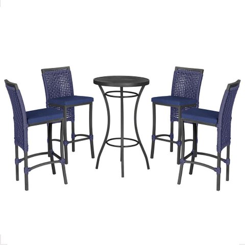 Mesa Bistro e 4 Banquetas Roma Preta Corda Náutica 10 Trama Original