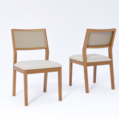 Jogo com 2 Cadeiras de Jantar Oiti 52,5cm x 47cm x 86cm Bege/Madeira/Linho Cru