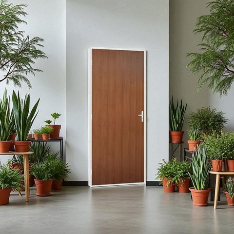 Porta Madeira com Batente Aço 215 X 81 Cm - R-120 Pintura Epox Pronta P/ Instalar - Mogno:esquerdo