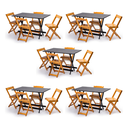 Ver imagem 1 de Kit 5 Conjuntos Dobráveis 120x70 com 4 Cadeiras Preto/Mel - Mb Móveis