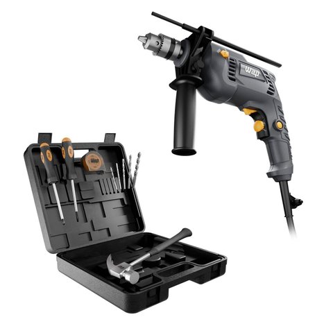Parafusadeira e Furadeira de Impacto 3/8" Wap Wf-700k10, com 11 Acessórios e Maleta, 700w 127v