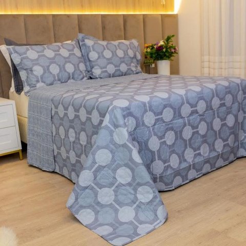 Kit Colcha Casal Bouti Cobre Leito Estampado 3 Peças Cor:Bubble
