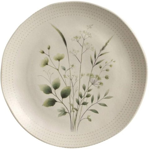 Jogo 12 Pratos Rasos Ammi Orgânico Cerâmica Floral 26,5cm Porto Brasil Mesa Posta