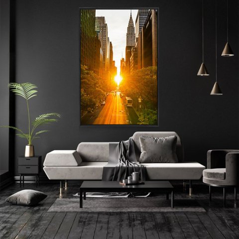 Quadro Decorativo Por do Sol na Cidade V Com Moldura e Sem Vidro 100X160
