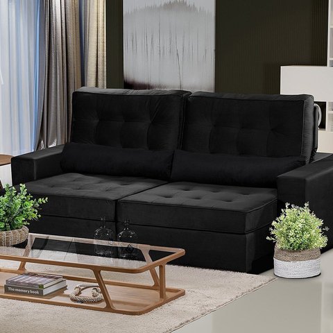 Sofá Curitiba Modular 3 Lugares 230cm Retrátil Reclinável Yescasa Preto