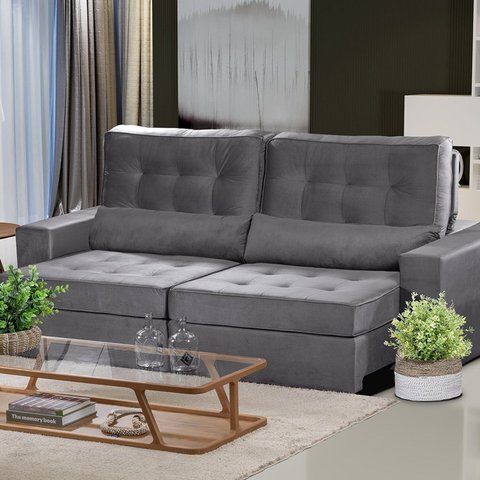 Sofá Curitiba Modular 3 Lugares 230cm Retrátil Reclinável Yescasa Cinza