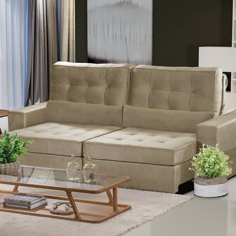 Sofá Curitiba Modular 3 Lugares 230cm Retrátil Reclinável Yescasa Bege