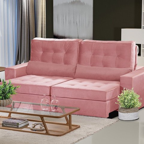 Sofá Curitiba Modular 3 Lugares 230cm Retrátil Reclinável Yescasa Rosa Rose