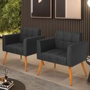 Ver imagem 6 de Kit 2 Poltronas Elisa Corino Preto Pés Palito Castanho - D'Rossi
