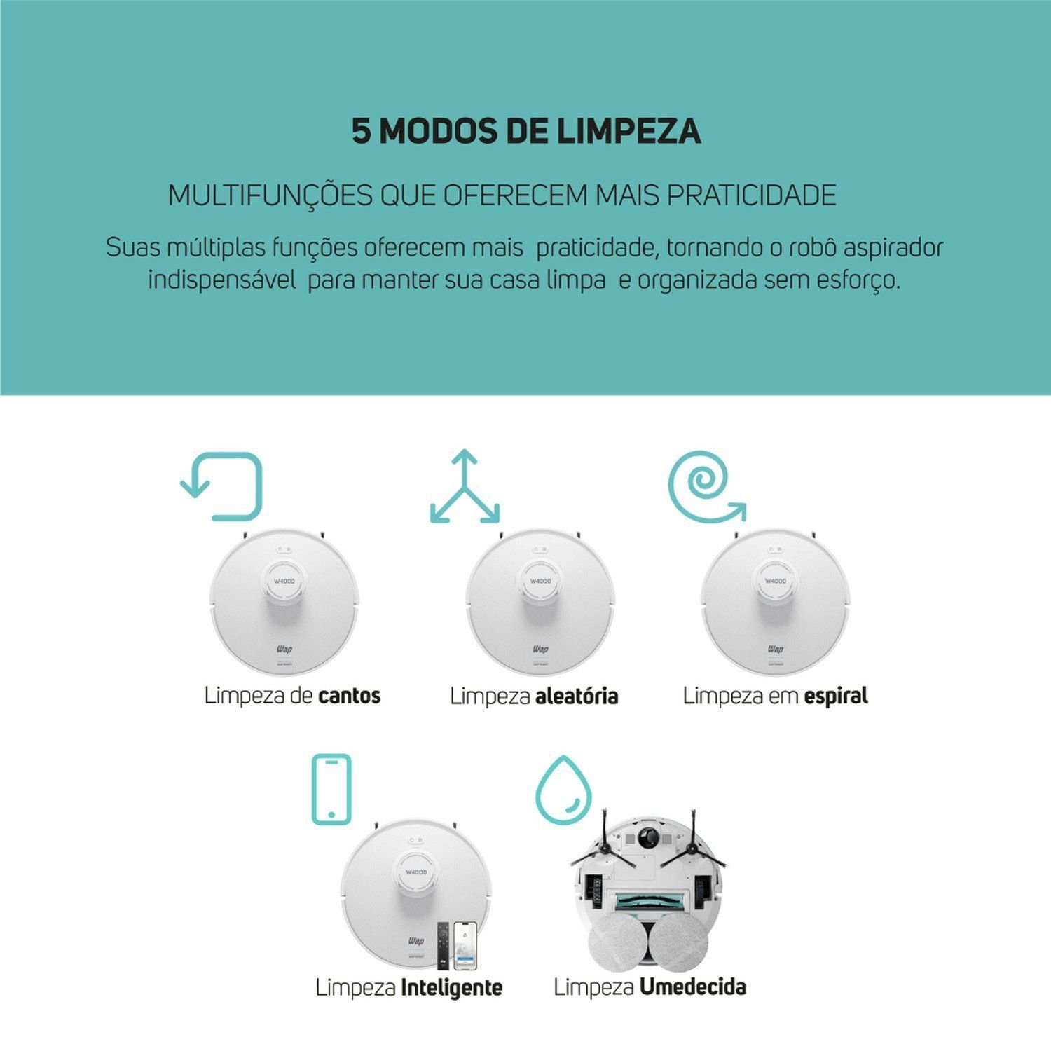 Aspirador de Pó Robô Wap Robot W4000 3 em 1, 3l Mapeamento Inteligente - 12