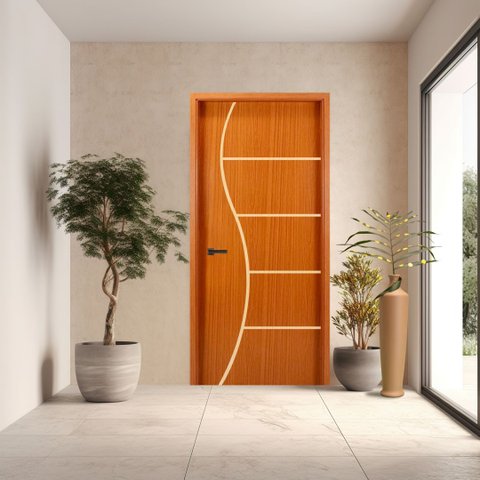 Folha de Porta em Madeira Frisada 7 210x80 Gitale Portas: Mogno/ 210x80cm