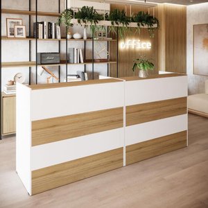 Balcões para Atendimento Recepção Escritório 180 Cm F5 Cor:macadâmia com Branco