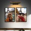 Ver imagem 1 de Kit 2 Quadros Casal de Gatos em Paris 24x18cm - com Vidro:moldura Branca
