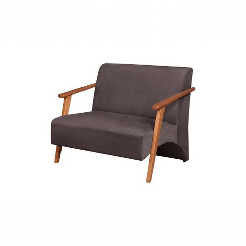 Poltrona Namoradeira Venus Braço Madeira Maciça Suede Unidecor Marrom