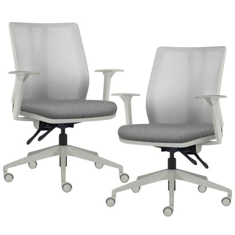 Kit 2 Cadeiras de Escritório Giratória Diretor Flow F02 Base Cinza Linho Cinza Escuro - Lyam Decor