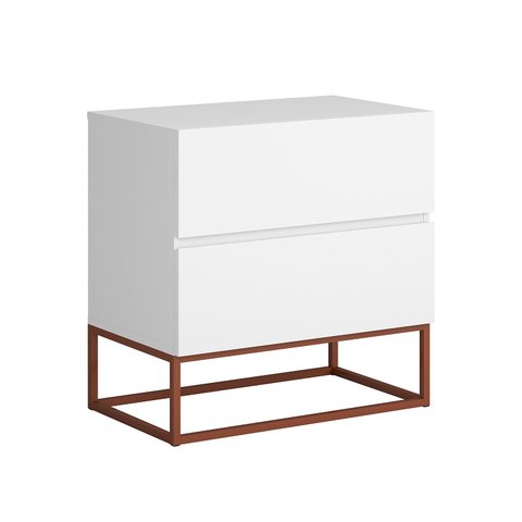 Mesa de Cabeceira com Gavetas Lateral de Cama para Quarto Eros 45cm Branco com Pes de Ferro Cobre