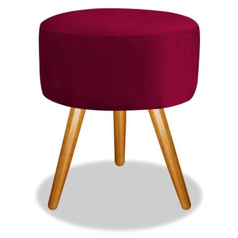 Puff Decorativo Redondo 40 cm Dóris Pé Palito Suede - Bordô