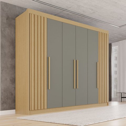 Guarda-Roupa Casal 100% MDF 6 Portas 6 Gavetas Granada Premium Cinza/Jequitibá/Granizo