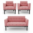 Ver imagem 1 de Conjunto 2 Poltronas e 1 Namoradeira Decorativa Karen Pés Fixo em Madeira Preto Suede Rose G19 - Gra