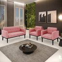 Ver imagem 2 de Conjunto 2 Poltronas e 1 Namoradeira Decorativa Karen Pés Fixo em Madeira Preto Suede Rose G19 - Gra