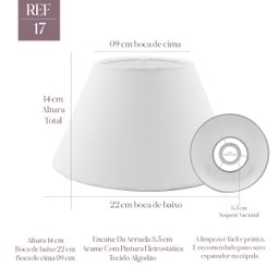 Cúpula Abajur Luminária 14x9x22cm de Tecido Algodão Soquete Nacional Cor Branca Ref 17 - 1