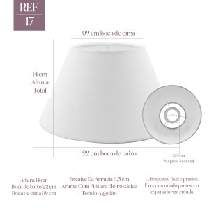 Cúpula Abajur Luminária 14x9x22cm de Tecido Algodão Soquete Nacional Cor Branca Ref 17