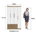 Ver imagem 5 de Guarda-Roupa Casal 4 Portas 2 Gavetas Bege/Wood/Branco Brilho