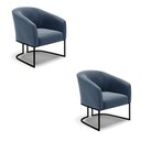 Ver imagem 2 de Kit 2 Poltronas Stella Suede Azul Marinho Base Industrial Preto - D’Rossi