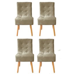 Kit 4 Cadeiras Sala de Jantar Estofada Liz Suede Bege - Twdecora - 1
