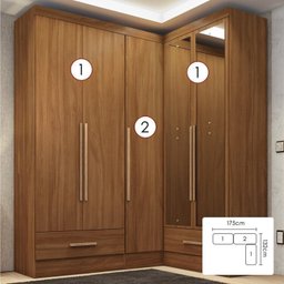 Quarto Modulado de Canto 3 Peças 5 Portas 2 Gavetas com Espelho Smart Plus - 2