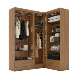 Quarto Modulado de Canto 3 Peças 5 Portas 2 Gavetas com Espelho Smart Plus - 6