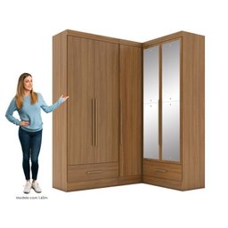 Quarto Modulado de Canto 3 Peças 5 Portas 2 Gavetas com Espelho Smart Plus - 7