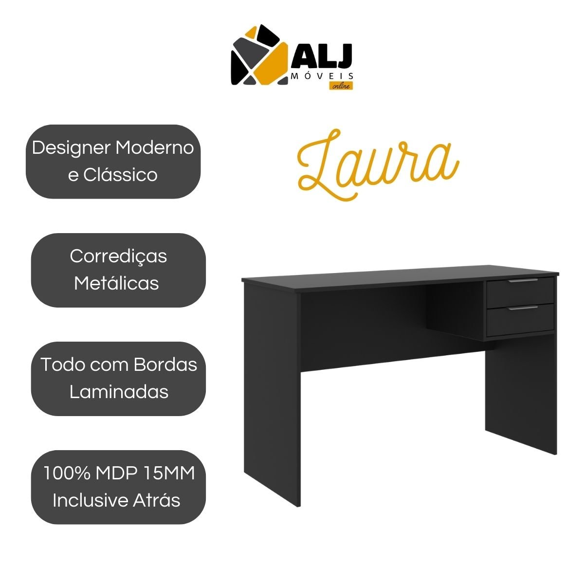 Mesa para Computador - Home Office - Laura - Preto - 4