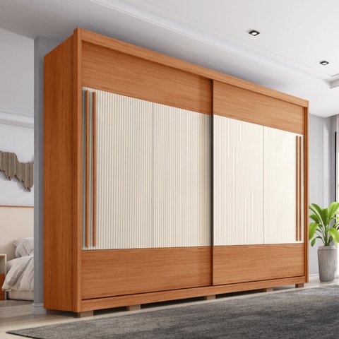 Guarda-Roupa Casal 2 Portas Correr e 6 Gavetas Microripado Coliseu Marrom/Freijo/Off White/Sued