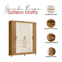 Ver imagem 3 de Guarda Roupa Solteiro Malta e Cômoda Vênus com Pés Freijó Off White – Moval