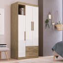 Ver imagem 1 de Guarda-Roupa Solteiro 3 Portas 2 Gavetas Bege/Wood/Branco