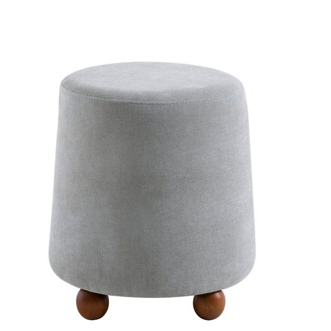 Puff Dengo Linho 40 X 42 Cm Pés de Madeira Castanho/Cinza