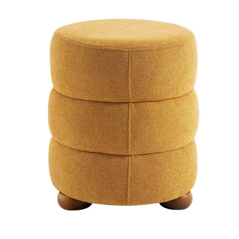 Puff Cherry Boucle 47 X 38 Cm Pés de Madeira Amarelo Castanho/Gold