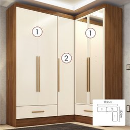 Quarto Modulado de Canto 3 Peças 5 Portas 2 Gavetas com Espelho Smart Plus - 2