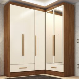 Quarto Modulado de Canto 3 Peças 5 Portas 2 Gavetas com Espelho Smart Plus - 1