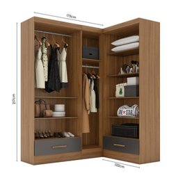 Quarto Modulado de Canto 3 Peças 5 Portas 2 Gavetas com Espelho Smart Plus - 6