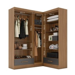 Quarto Modulado de Canto 3 Peças 5 Portas 2 Gavetas com Espelho Smart Plus - 7