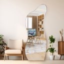 Ver imagem 1 de Espelho Corpo Inteiro Grande Geométrico Moldura em Couro 3cm 170x70cm - Mod. Curves Caramelo