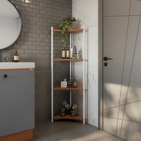 Estante de Canto 4 Prateleira Kappesberg Industrial Canela/branco