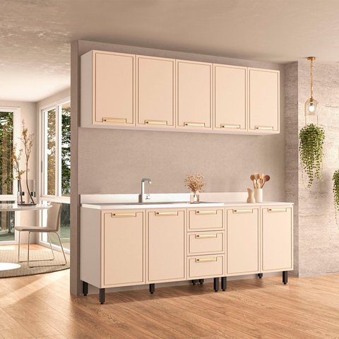 Cozinha Completa 4 Peças 220cm x 200cm Amara Bege/Branco/Creme