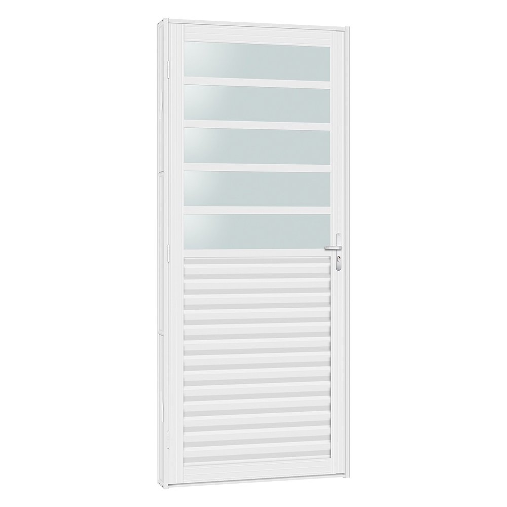 Porta de Aço Mista Laminada Ligth com Vidro Incolor 81x215 R50 Abertura Direita Branco