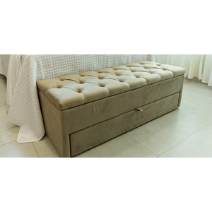 Puf Baú Sapateiro com Gaveta King 195x50x45cm Cor Areia - Produto Direto de Fábrica