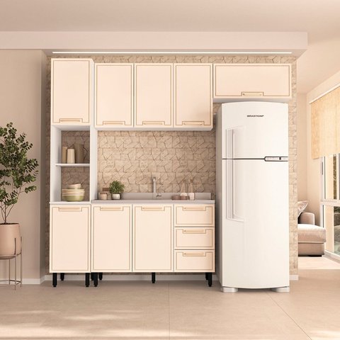 Cozinha Completa 4 Peças 224,5cm x 240cm Amara Bege/Branco/Creme