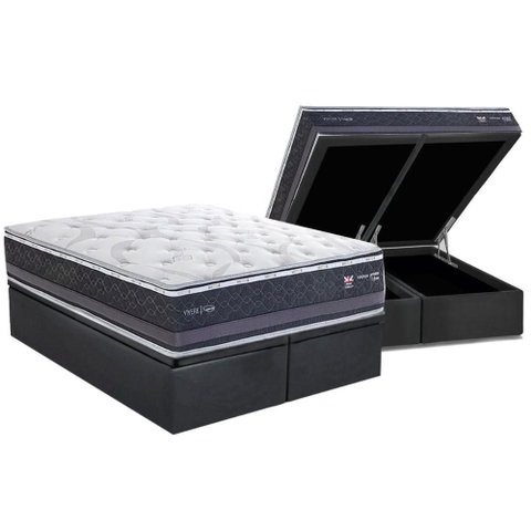 Conjunto Box Baú Queen: Colchão Molas Herval Maxspring C1783 + Base Crc Suede Gray (158x198)